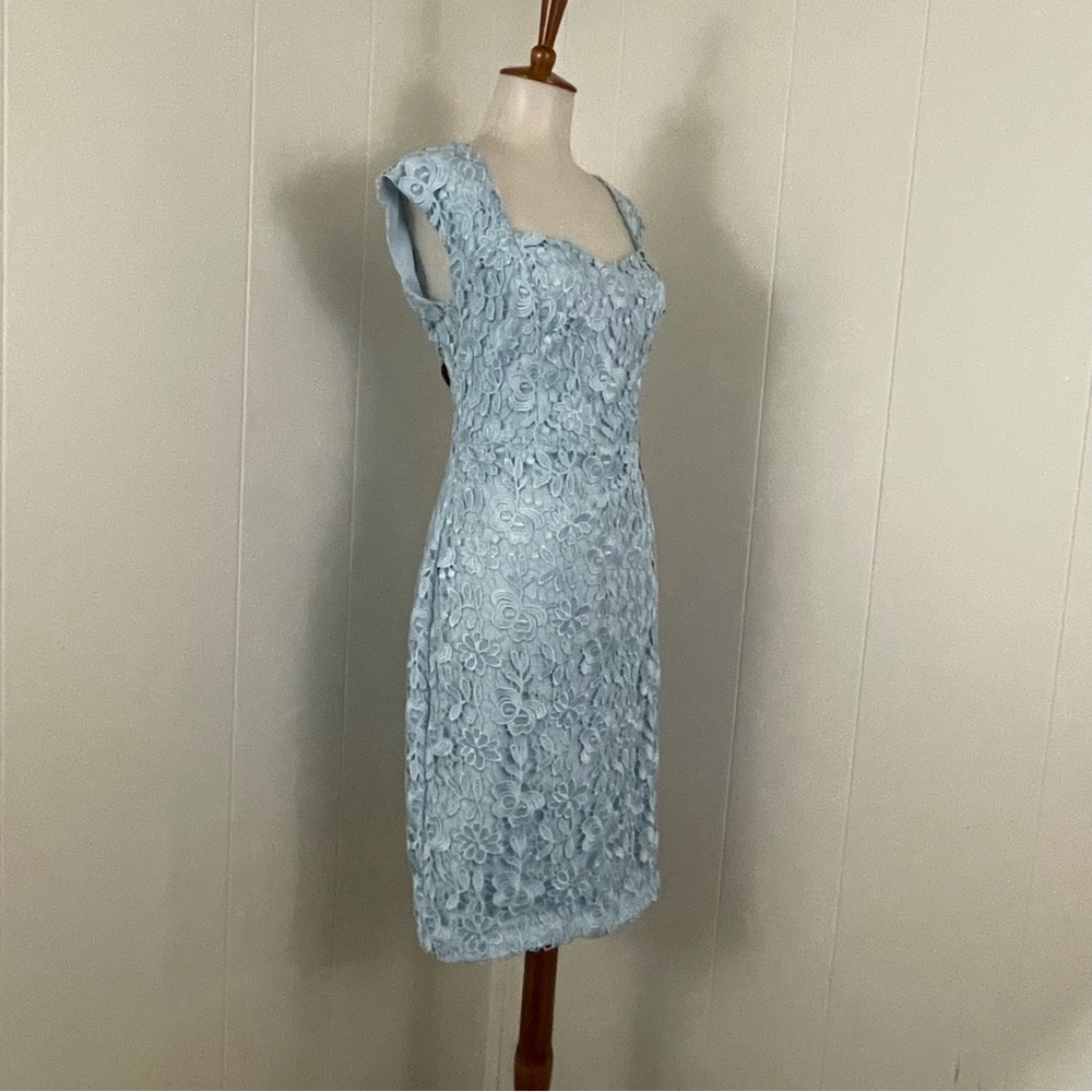 Alexia Admor Blue Lace Dress Women’s 6 Sheath Cap Sleeve Sweetheart Neckline - Picture 5 of 10